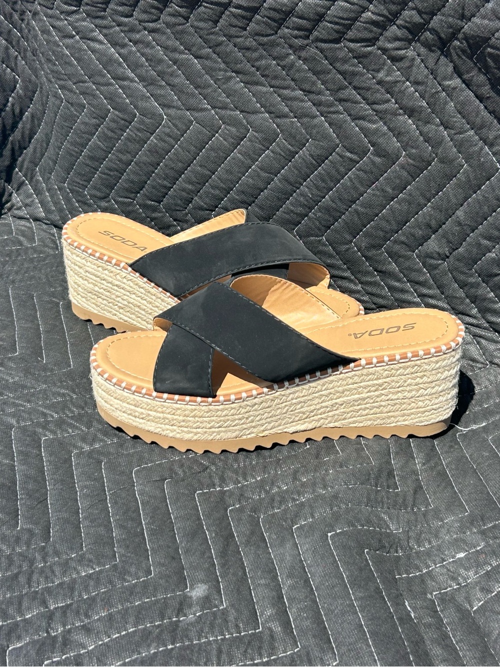 Soda Black Platform Espadrille Slide Sandals